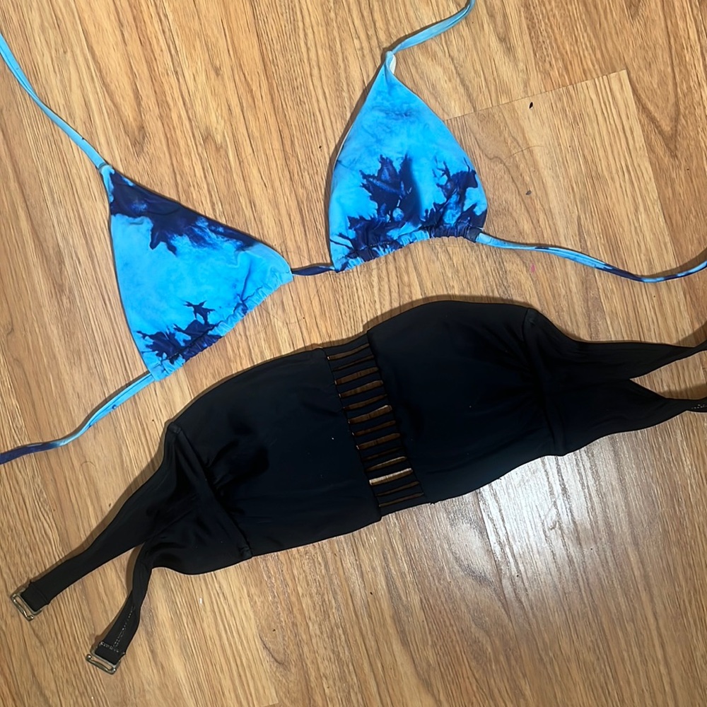 TIE DYE & BLACK TUBE TOP BATHING SUITE TOPS